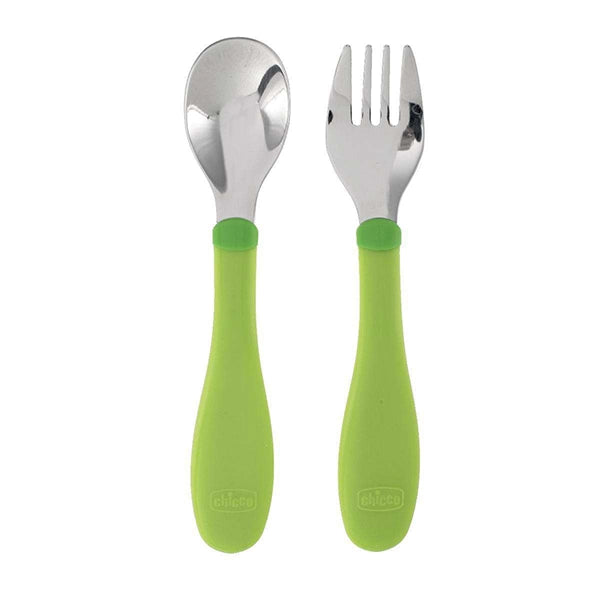 Chicco Stainless Steel Cutlery 18m+ Green