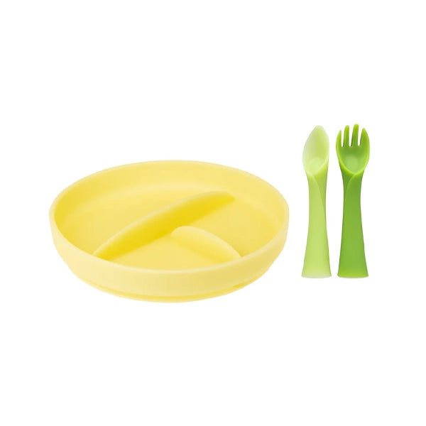 Optimal Solid Baby Feeding Plate With Spoon &amp; Fork