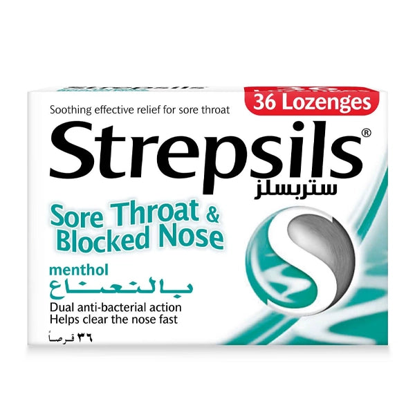 Strepsils Sore Throat &amp; Blocked Nose Menthol 24 Pcs