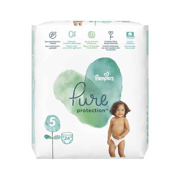 pampers pure protection size five 24 diapers - leak protection - Pampers