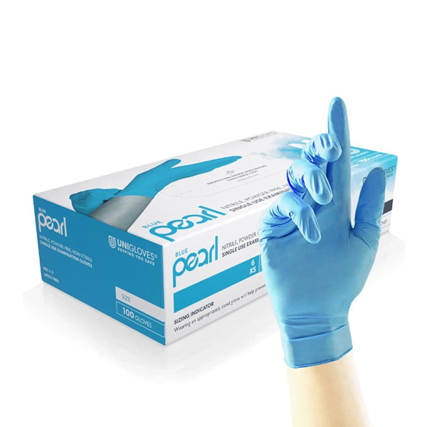 Unigloves Bluepearl Latex Examination Gloves (m) 100's