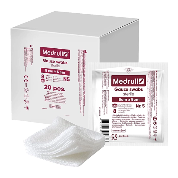 Medrull Gauze Swab Sterile 5cm X 5cm 8ply N5