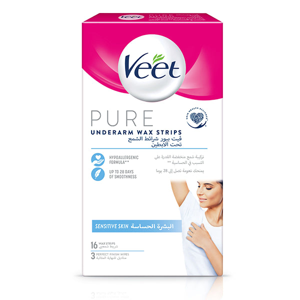 Veet Pure Underarm Wax Strips For Sensitive Skin 16 Strips