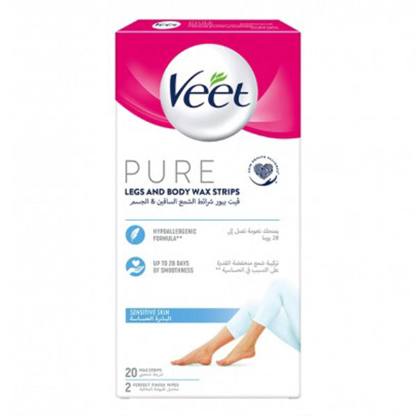 Veet Pure Legs &amp; Body Wax Strips For Sensitive Skin 20 Strips