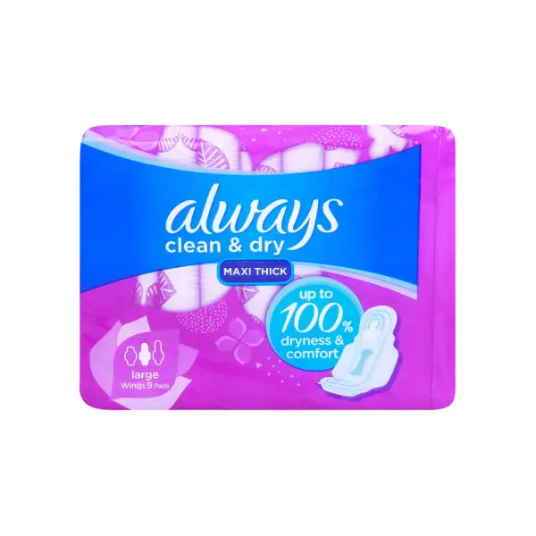 Always Clean &amp; Dry Large Sanitary Pads with Wings  9's