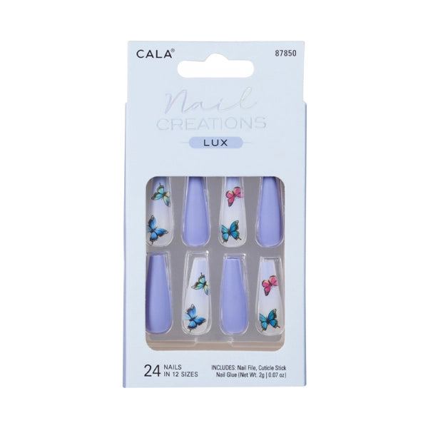 Cala Coffin Blue Butterfly Nails