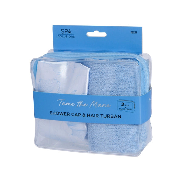 Cala Shower Cap &amp; Hair Turban Blue Floral