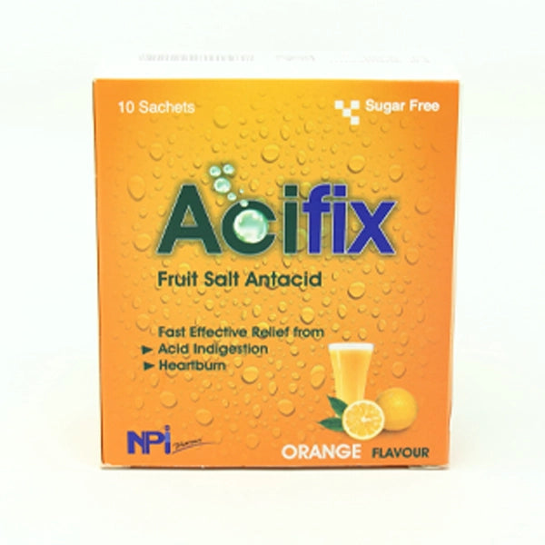 Acifix Fruit Salt Antacid Orange Flavour 5gm Sachets 10's