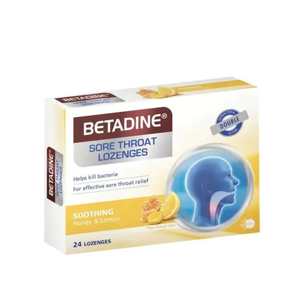 Betadine Sore Throat Lozenges Honey &amp; Lemon 24 Pcs