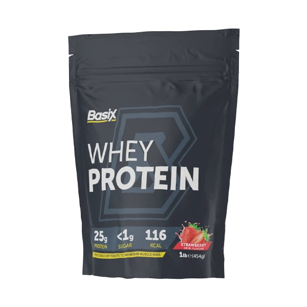 Basix Whey Protein Strawberry  Flavour 454 G - Muscle Growth - Basix