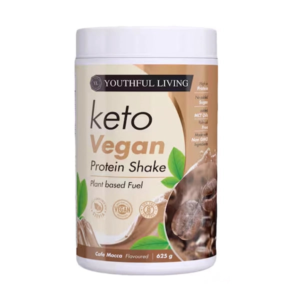 Youthful Living Keto Vegan Protein Shake Cafe Mocca 625g - Energy Boost - Youthful