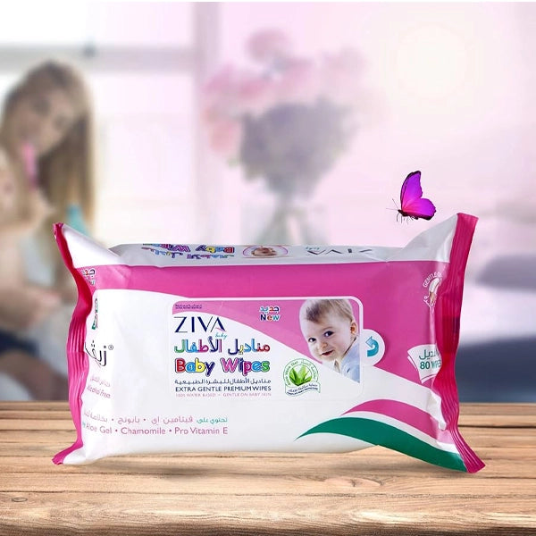 Ziva Baby Wipes Premium Sensitive-canister 80's (pink)