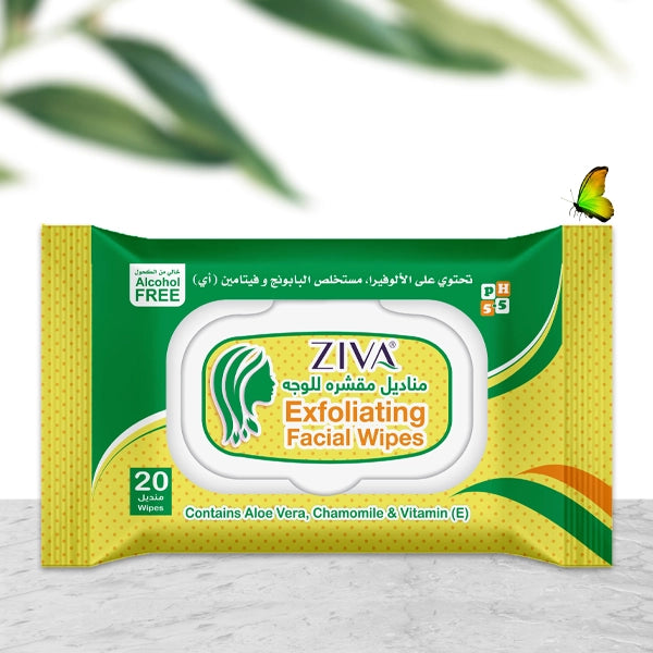 Ziva Exfoliating Facial 20 Wipes Flow Pack