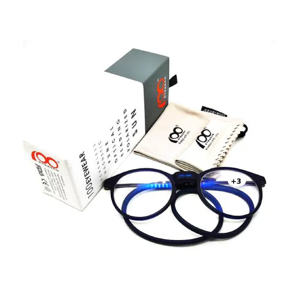 100Eyewear Reading Glass Mag Round Blue(+3)