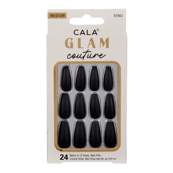 Cala Glam Coffin Matte Black 24 Nails