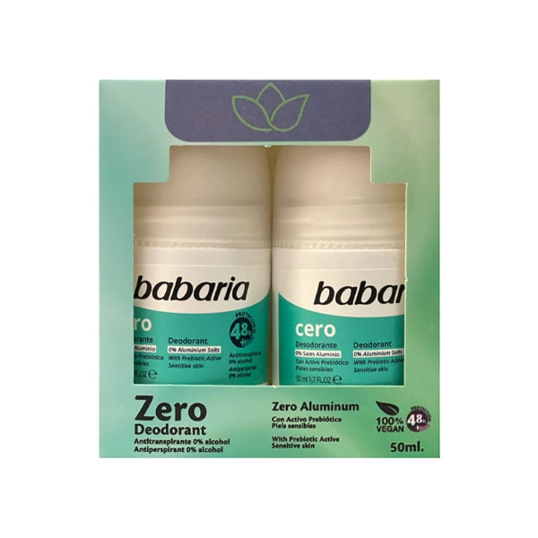 Babaria Deodorant Roll On Zero Aluminium +50  48 Hr 50ml* 2 Pcs