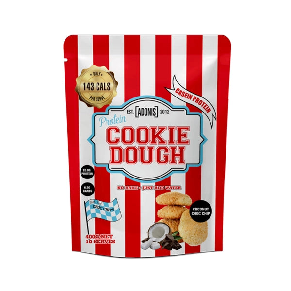 Adonis Protein Cookie Dough Casein 400gm Coconut Choc Chip - protein cookie dough - adonis