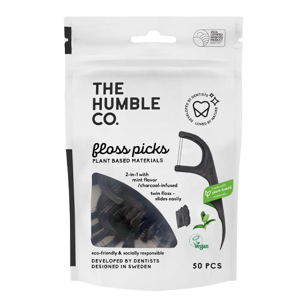 The Humble Co. Dental Twin Floss Charcoal Picks 50 Pcs