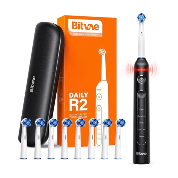 Bitvae R2 Electric Toothbrush Black+8pcs Brush Head+1pcs Travel Case