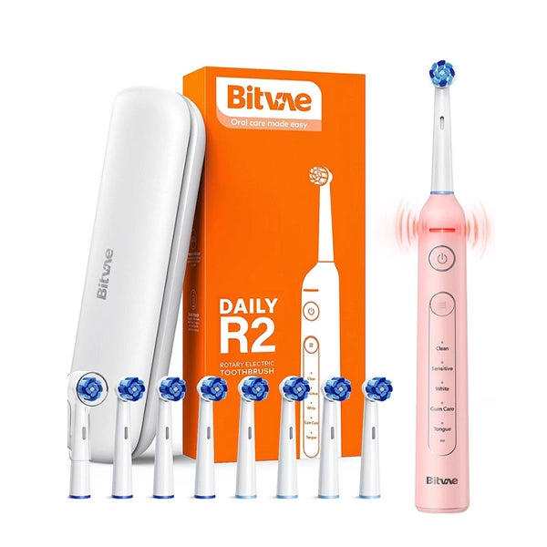 Bitvae R2 Electric Toothbrush Pink+8pcs Brush Head+1pcs Travel Case