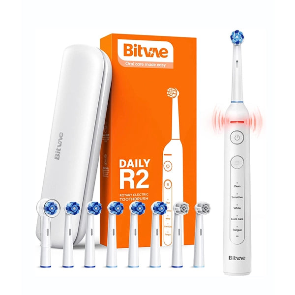 Bitvae R2 Electric Toothbrush White+8pcs Brush Head+1pcs Travel Case