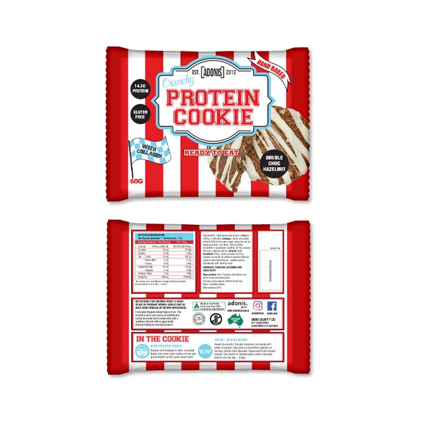 Adonis Protein Bar Crunchy Cookie 60gm Double Choc Hazelnut - Nutritious Snack - adonis