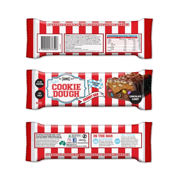 Adonis Protein Bar Cookie Dough Chunky 55gm Chocolate Candy - protein bar - adonis