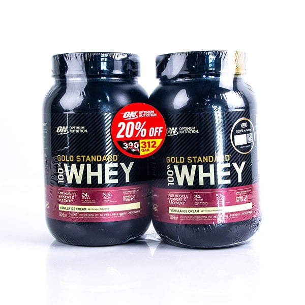 Optimum Nutrition Gold Standard 100% Whey 1.98lb Promo Pack 2 S Vanilla Ice Cream - Muscle Recovery - Optimum Nutrition