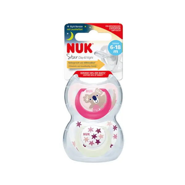 nuk pacifier si star day &amp; night s2 2/box 