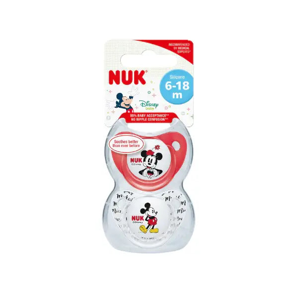 nuk pacifier si space silicone soother disney mickeymouse red s2 2/box