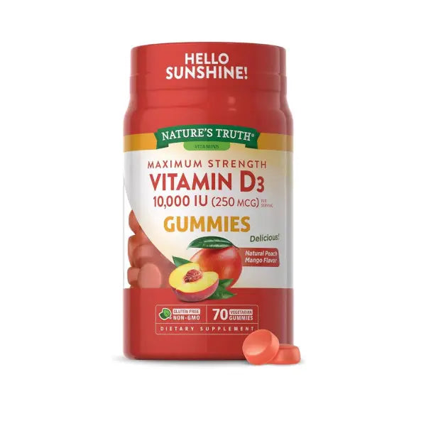 nature's truth maximum strength vitamin d3 10,000iu gummies peach 70's