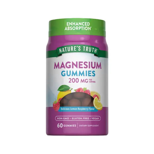 nature's truth magnesium 200mg gummies lemon raspberry 60's