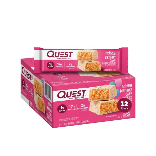 quest hero protein bar 52gm crispy birthday cake - protein - Quest Nutrition