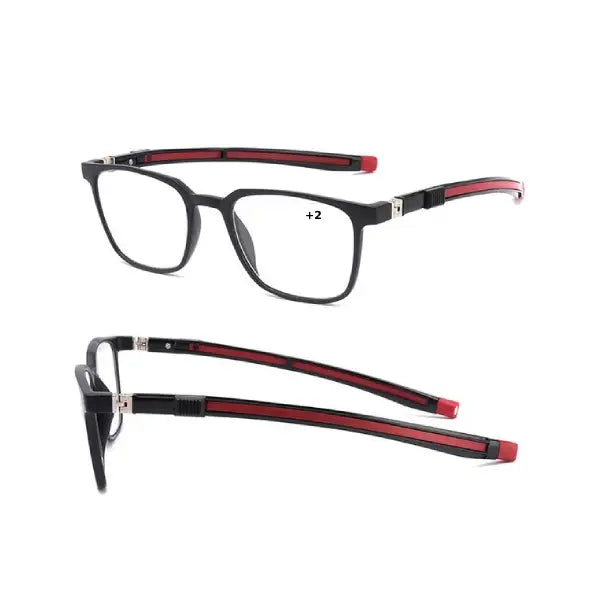 100Eyewear Reading Glass Black, Square, Rear, Mag(+2)