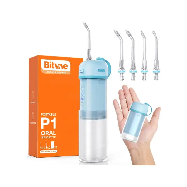 bitvae p1 portable mini water flosser sky blue + 4pcs nozzles