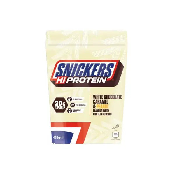 Snickers Hi Protein White Chocolate Caramel &amp; Peanut Butter Flavoured Whey Powder 455G