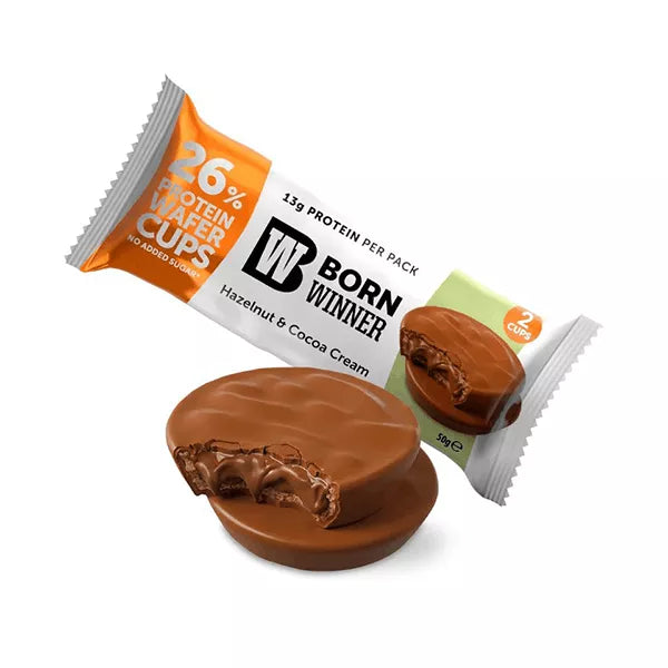Born Winner Protein Wafer Cups With Hazelnut &amp; Cocoa Cream Filling 50g