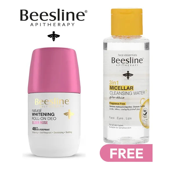 Beesline whitening roll on deo elder rose 50ml + micellar water 100ml free (promo)