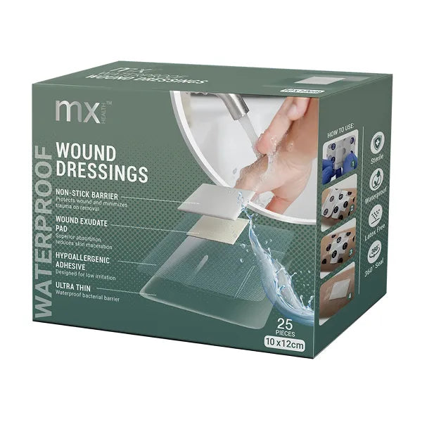 Mx wound dressing film+pad waterproof 10x12cm 25's