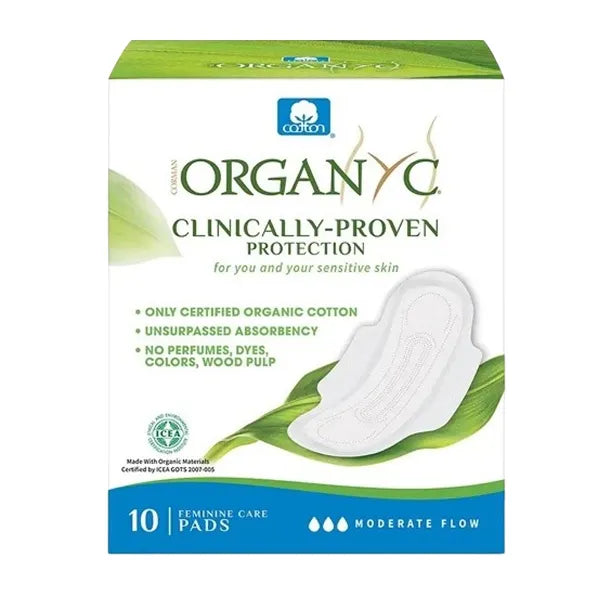 Organyc 100% Organic Cotton Sanitary Pads Moderate Flow 10's 