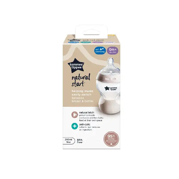 Tommee Tippee Natural Start 1x 260ML Plastic Bottle Slow Flow Teat 0m+