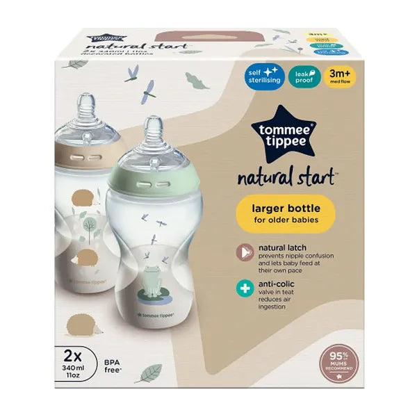 Tommee Tippee Natural Start 2x 340ML Plastic Bottle 3m+ 