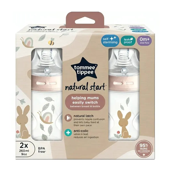 Tommee Tippee Natural Start 2x 260ML Decorated Girl Bottle 0m+ 