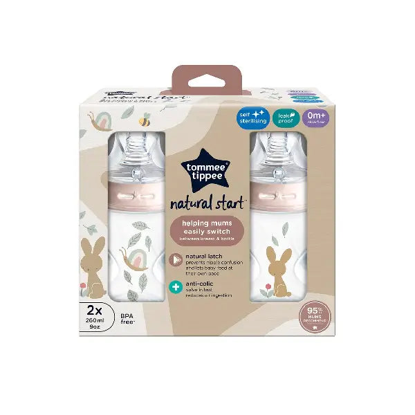 Tommee Tippee Natural Start 2x 260ML Decorated Girl Bottle 0m+