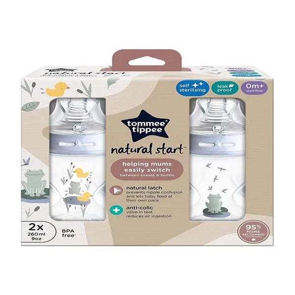 Tommee Tippee Natural Start 2x 260ML Decorated Boy Bottle 0m+ 