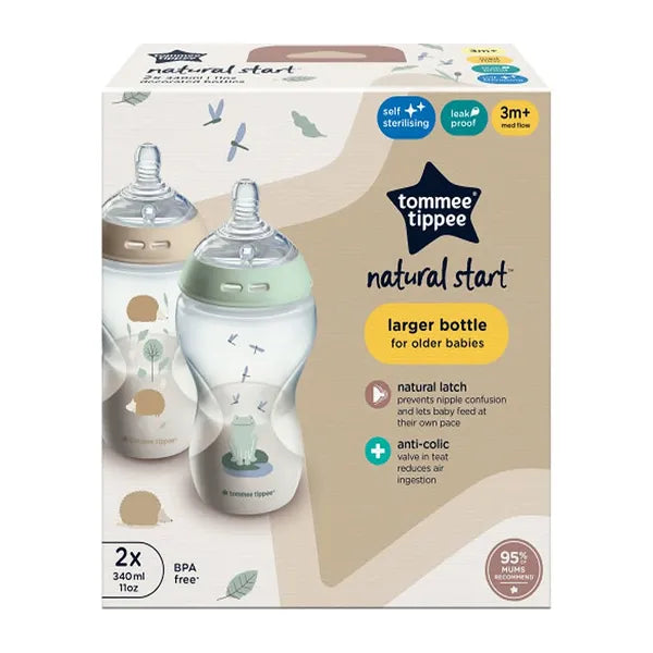 Tommee Tippee Natural Start 2x 340ML Pi Bottle Anti-colic Boy 3m+ 