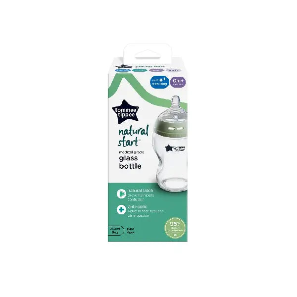 Tommee Tippee Natural Start Glass 1x 250ML Bottle 0m+